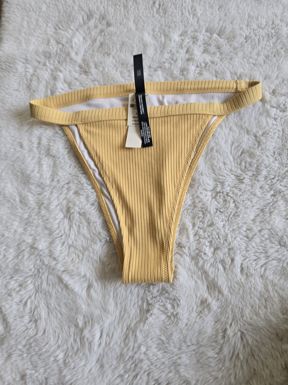 PINK Victoria's Secret Womens Yellow Solid Ribbed Logo Bikini Bottom Size S